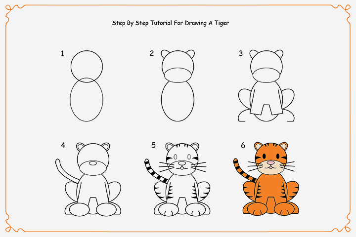 720x480 How To Draw A Tiger Step - Drawing For Young Kids