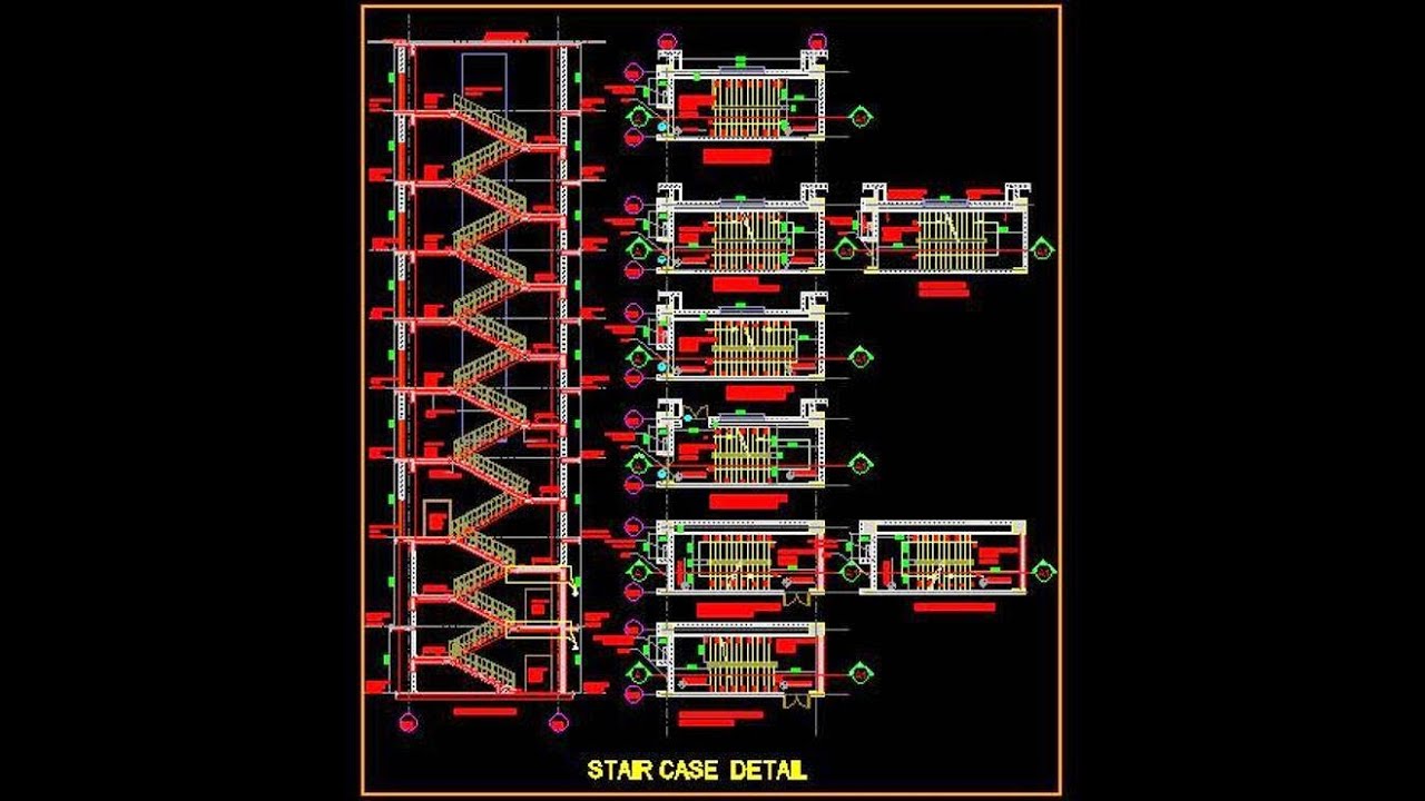1280x720 Multi Storey Staircase Design Autocad Drawing Free Download - Drawing Free Download