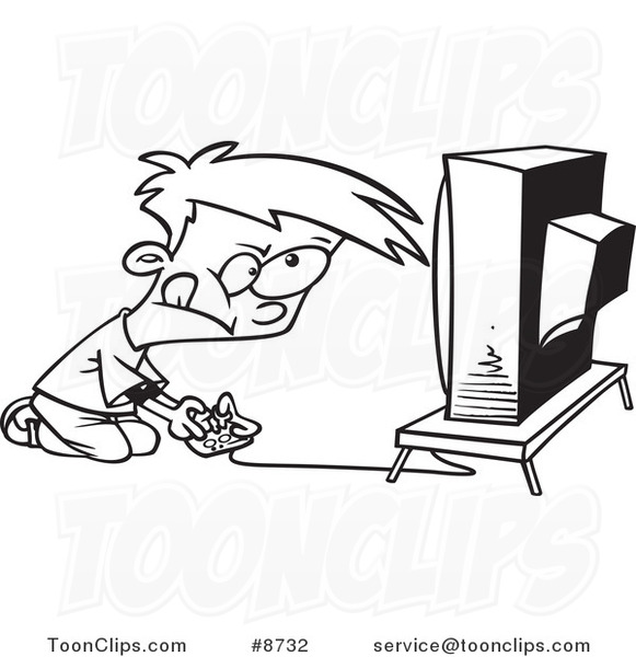 581x600 cartoon black and white line drawing of a video game boy - Drawing Games For Boy