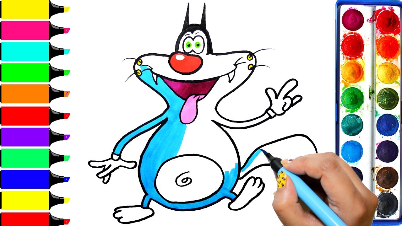 1280x720 oggy coloring page, drawing oggy and the cockroaches, learn colors - Drawing Games For Girls