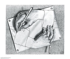 300x253 drawing hands m c escher fantasy weird odd bampw art print poster - Drawing Hands Escher