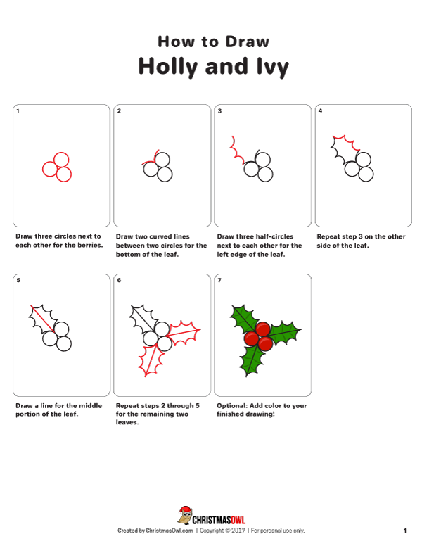 600x776 How To Draw Holly And Ivy Step - Drawing Holly Leaves And Berries