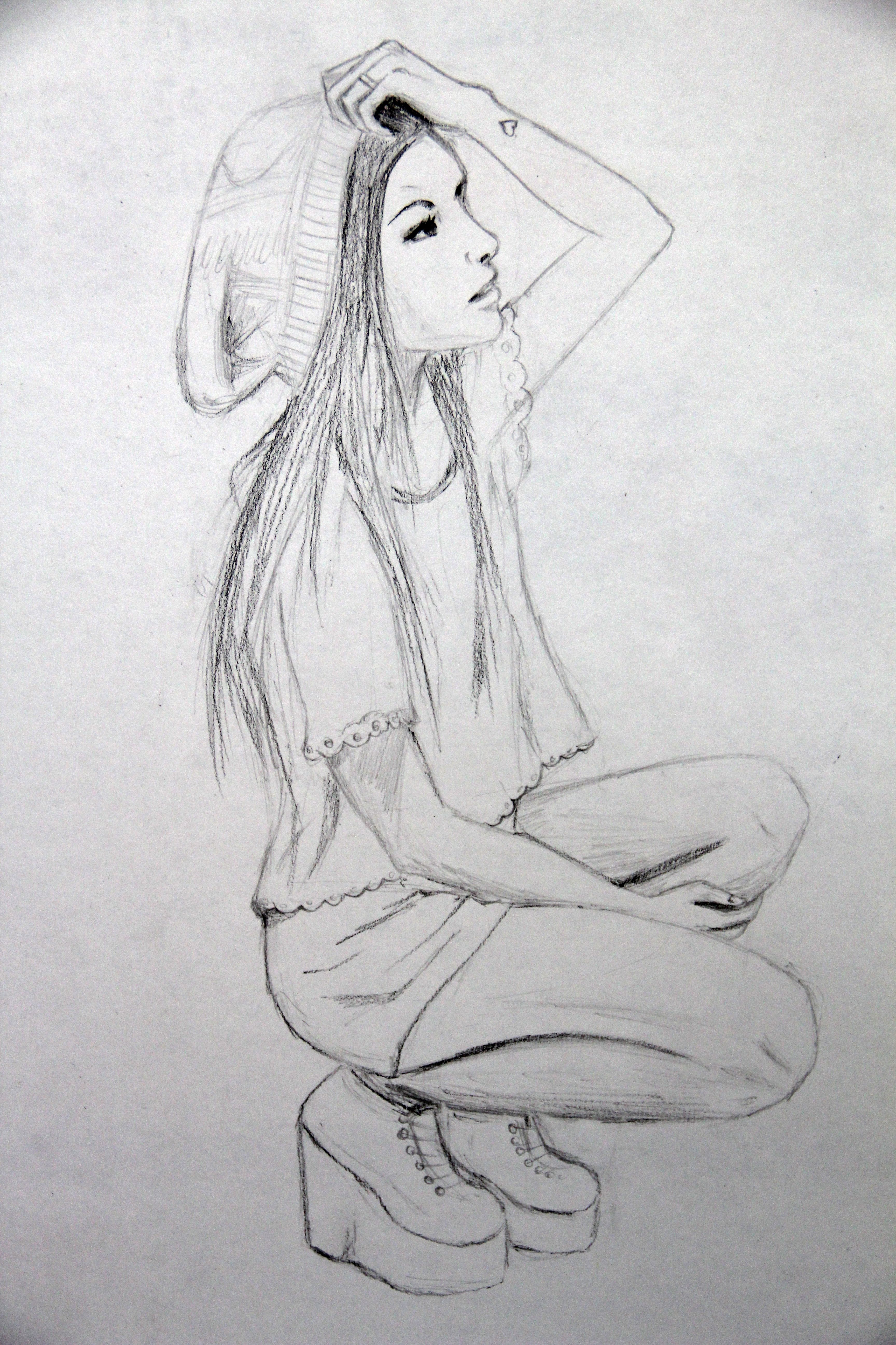 3456x5184 A Freehand Drawing I Did Of A Girl That I Saw On Tumblr Melissa - Drawing I