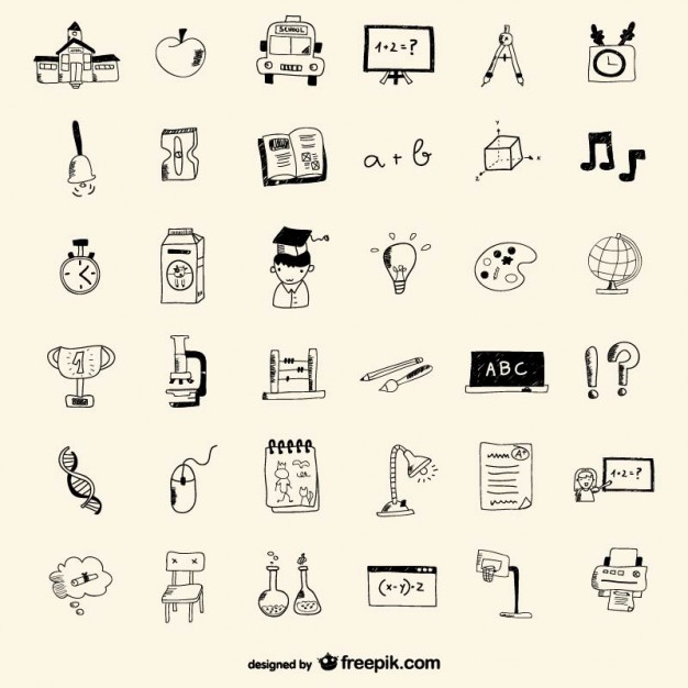 626x626 School Icons Drawing Style Vector Free Download - Drawing Icon Vector