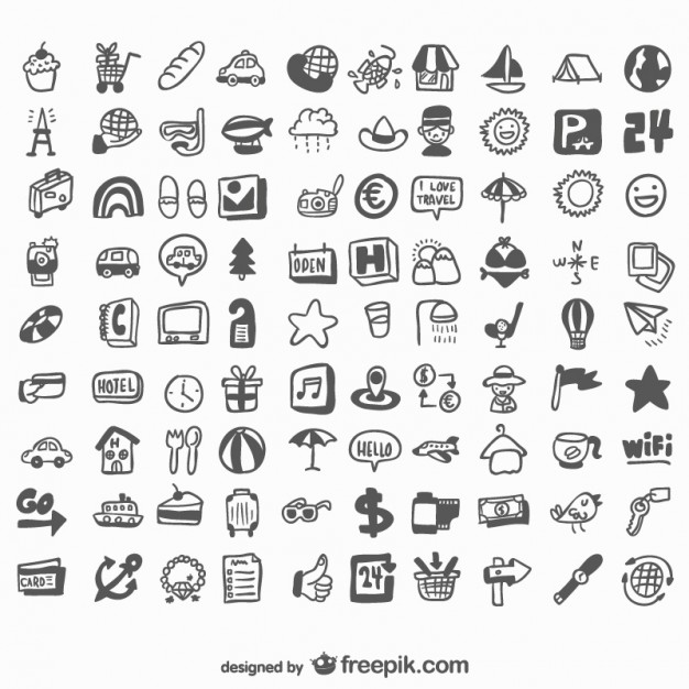 626x626 universal hand drawn set of icons vector free download - Drawing Icon Vector