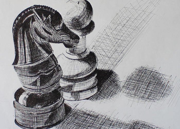 700x500 knight and pawn chess pieces greeting card for sale - Drawing In Chess
