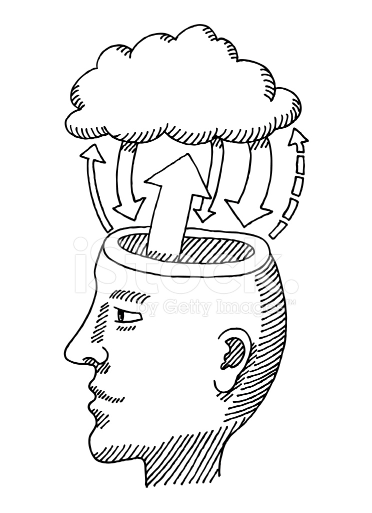 744x1024 head brain cloud information exchange drawing stock vector - Drawing Information