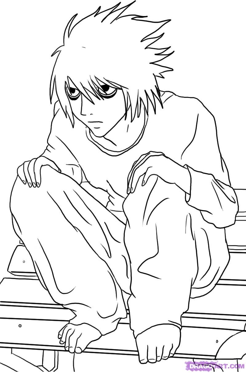 800x1211 How To Draw L Lawliet From Death Note, Step - Drawing L