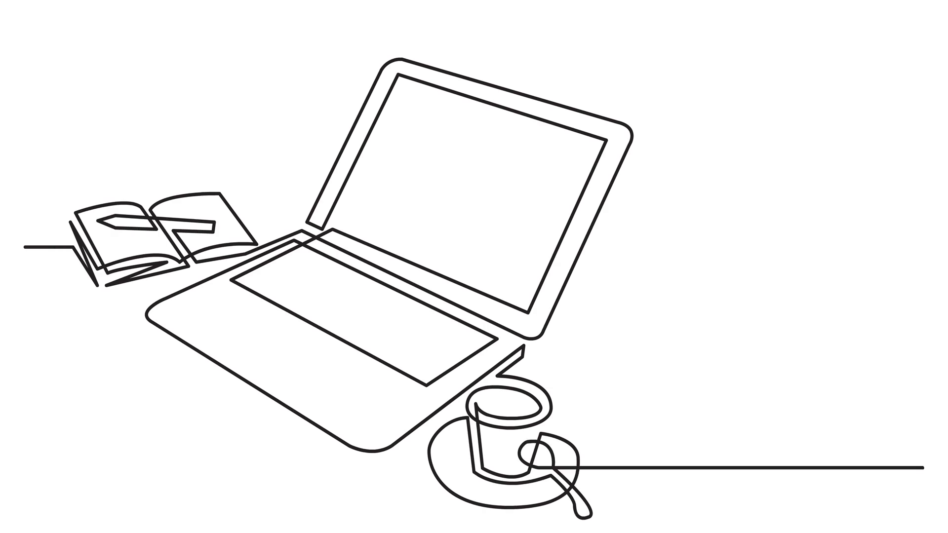 1920x1080 continuous line drawing of laptop computer coffee on white - Drawing Laptop