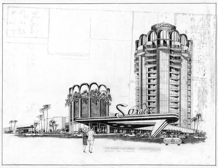 729x562 Googie Architectural Design Drawing Of Sands Hotel - Drawing Las Vegas