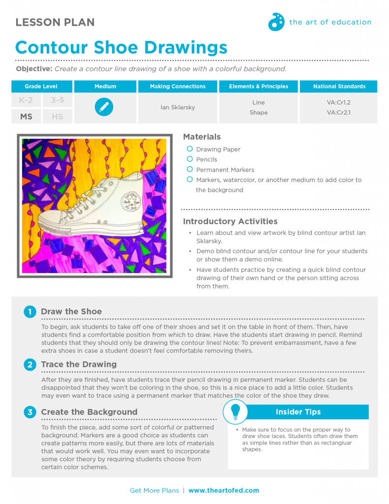 791x1024 contour shoe drawings free lesson plan download - Drawing Lesson Plans