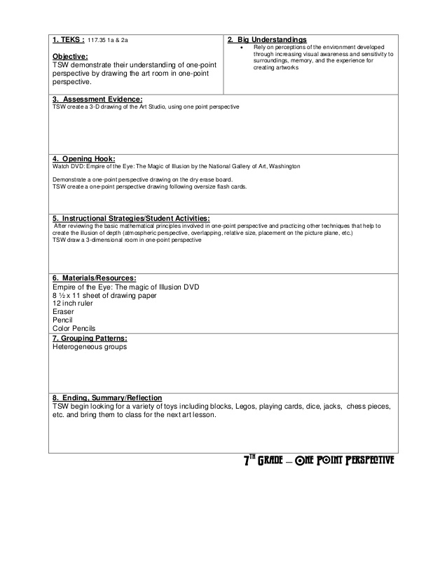 638x826 grade one point perspective lesson plan - Drawing Lesson Plans