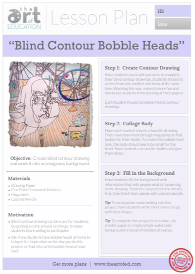 400x560 blind contour bobble head drawings free lesson plan download - Drawing Lesson Plans