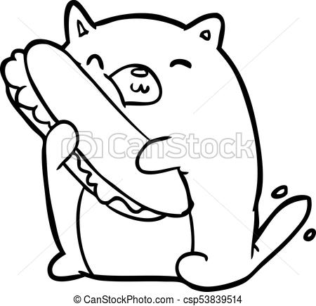 450x435 line drawing of a cat loving the amazing sandwich he's just made - Drawing Lunch