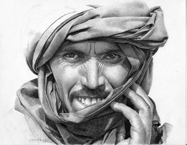 640x496 David Vanderpool Artwork Man In Turban Original Drawing Pencil - Drawing Man