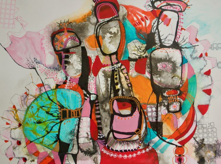 750x557 Tanta Destaffany Pennington The Girls With Pearls Mixed Media - Drawing Media