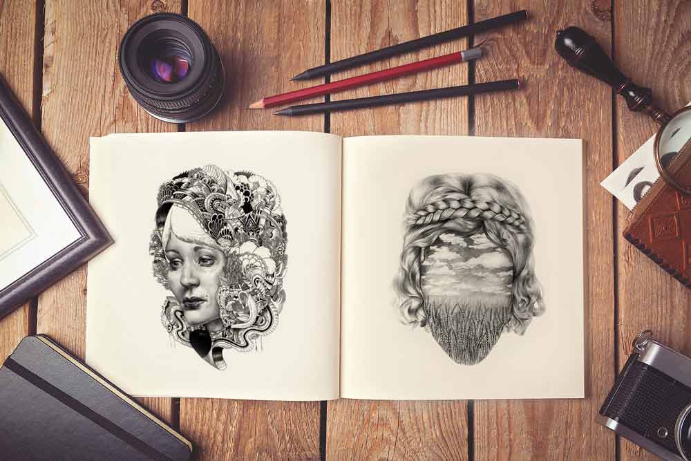 1000x667 Free Artist Sketchbook Mockup Mockuptree - Drawing Mockup Free