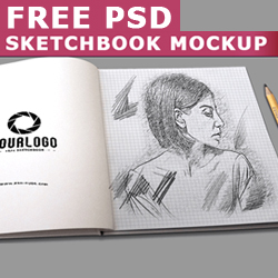 250x250 Sketchbook Mockup With Realistic Pencil Sketch Photoshop Effect - Drawing Mockup Free
