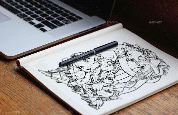 600x387 sketchbook mock ups - Drawing Mockup Psd