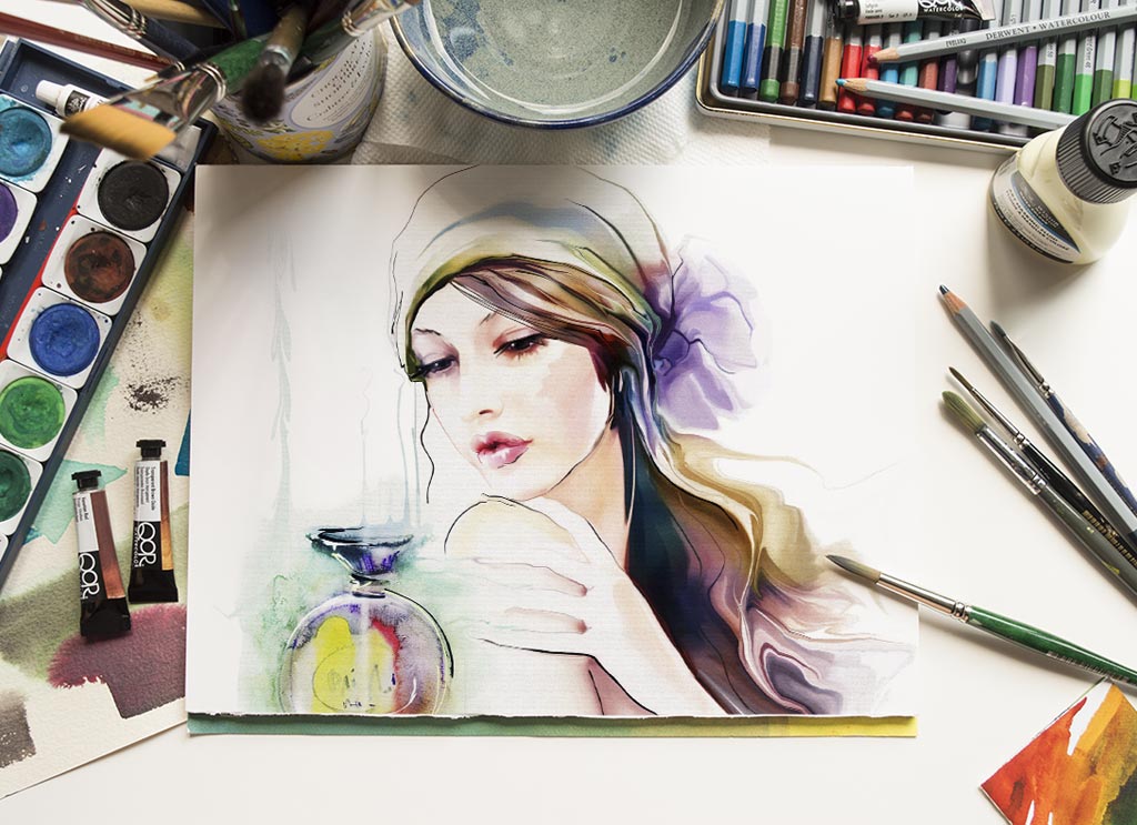 1024x743 Free Watercolor Painting Art Paper Mockup - Drawing Mockup Psd