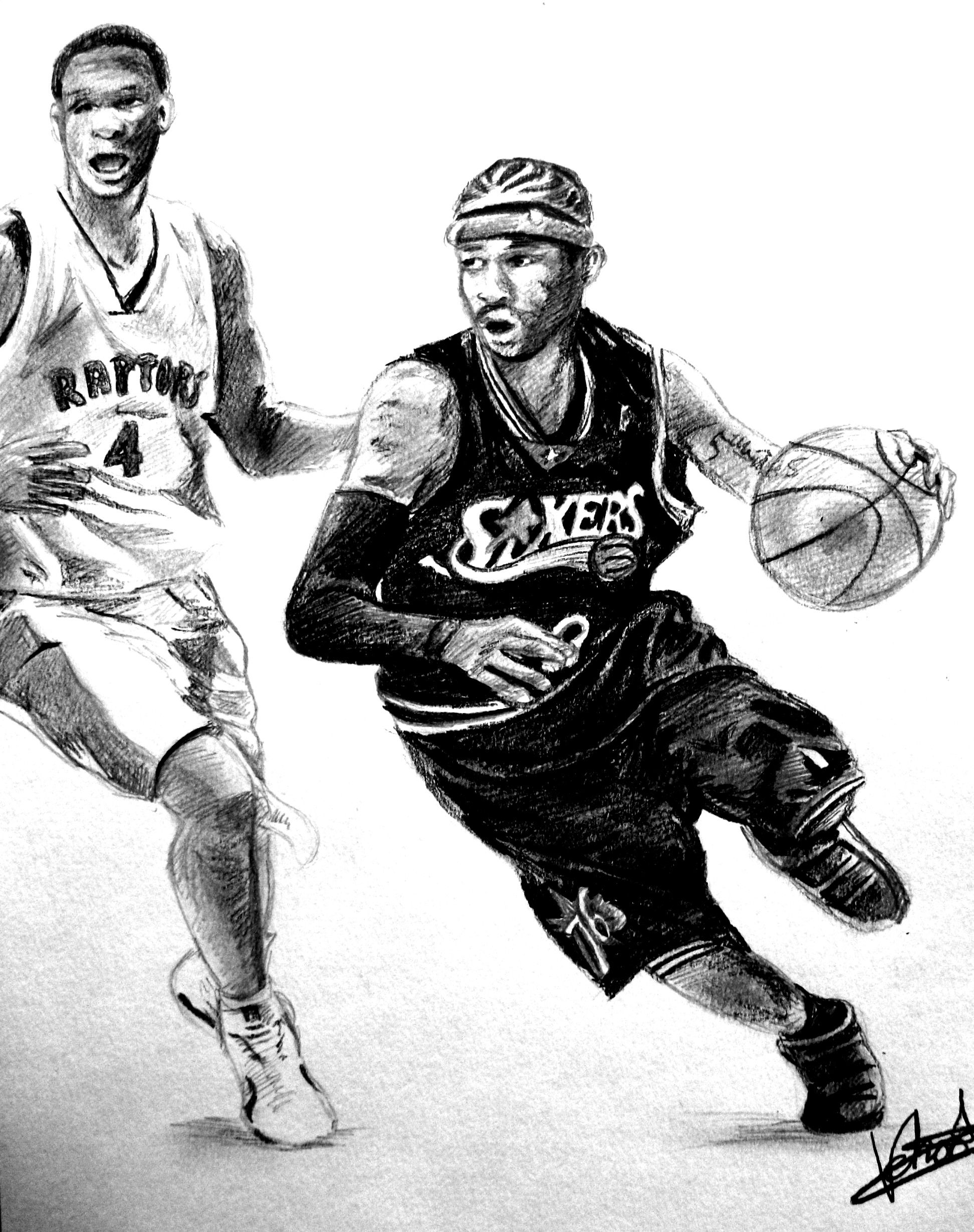 1944x2460 pencil portrait allen iverson, nba player, potloodpotretten - Drawing Nba Players
