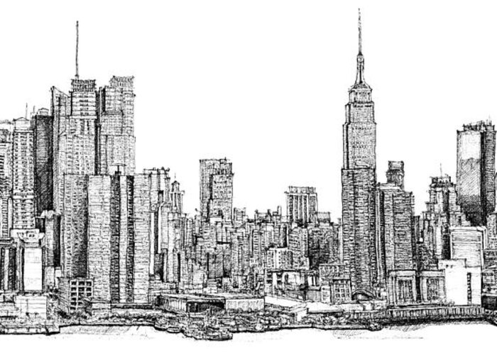 700x500 New York Skyline As Gift Greeting Card For Sale - Drawing New York Skyline