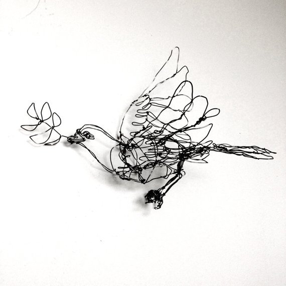 570x570 dove ornament with olive branch wire drawing bird sculpture etsy - Drawing Of A Bird On A Branch