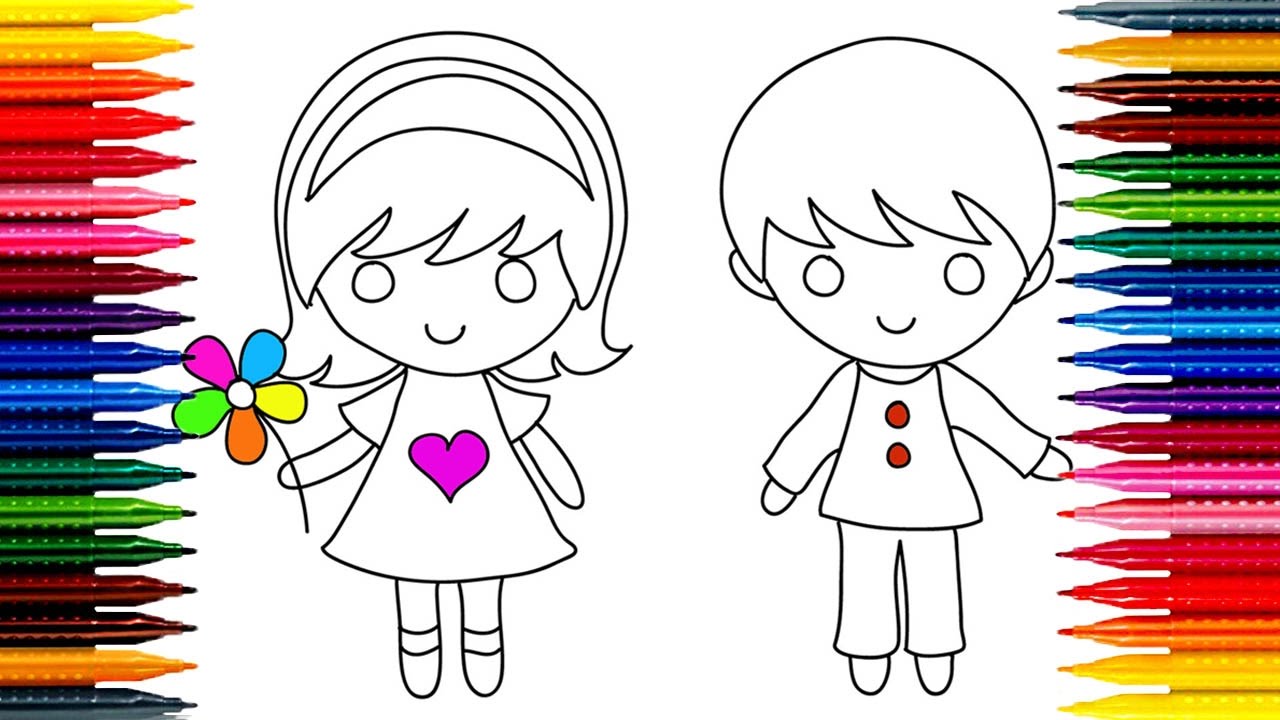 1280x720 How To Draw Kids! Girl Boy Simple Drawing And Coloring - Drawing Of A Girl Easy For Kids