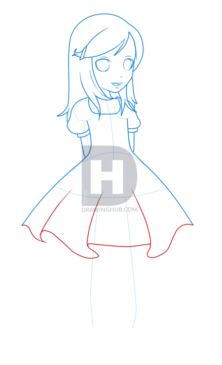 438x720 How To Draw A Girl In A Dress, Step - Drawing Of A Girl In A Dress