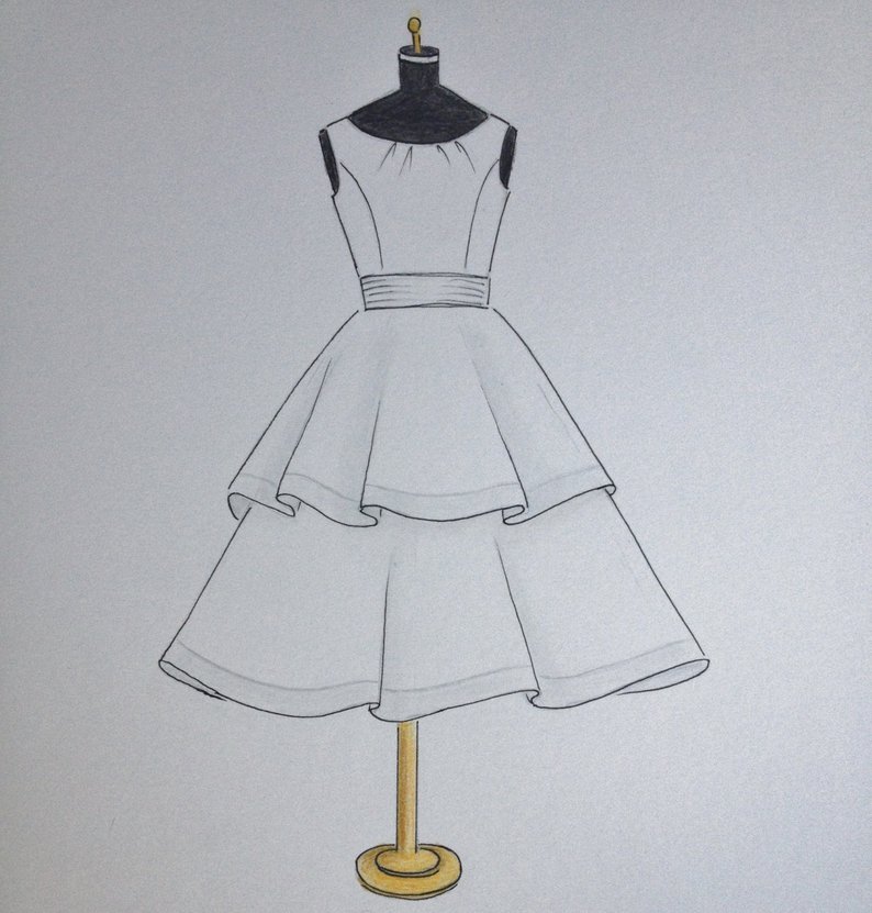 794x831 Custom Wedding Flower Girl Dress Sketch Original Dress Etsy - Drawing Of A Girl In A Dress