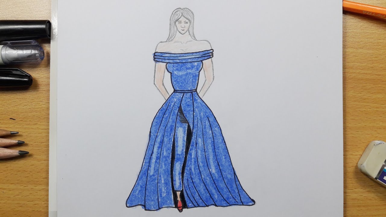 1280x720 Draw A Beautiful Dress For Girls Draw A Girls Dress - Drawing Of A Girl In A Dress