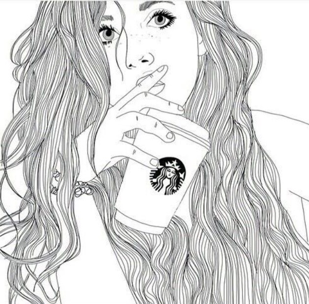 629x619 Freetoedit Draw Art Starbucks Tumblr Tumblrgirl Girl - Drawing Of A Girl With Long Hair Tumblr