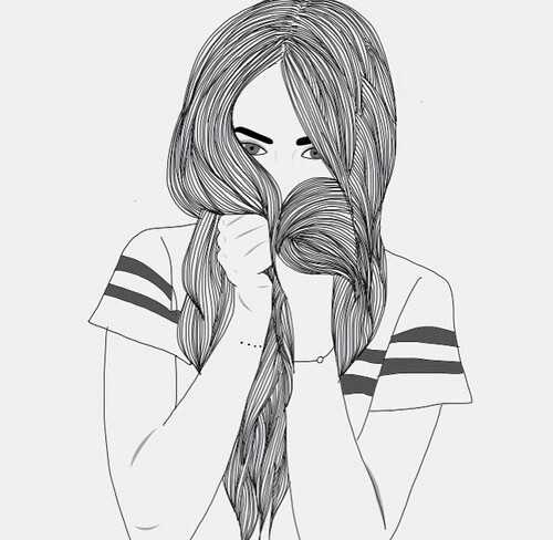 500x488 Black, Drawing, Girl, Hair, Outline, Tumblr, White, Transparents - Drawing Of A Girl With Long Hair Tumblr