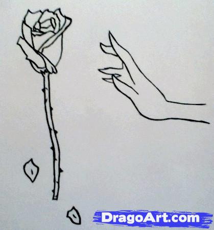 419x451 How To Draw A Hand Reaching For A Rose, Step - Drawing Of A Hand Reaching