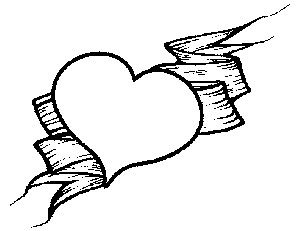 300x231 Heart And Ribbon Coloring - Drawing Of A Heart With A Ribbon