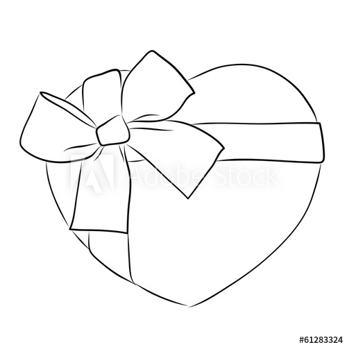 500x500 Drawing Heart With Big Ribbon Bow - Drawing Of A Heart With A Ribbon
