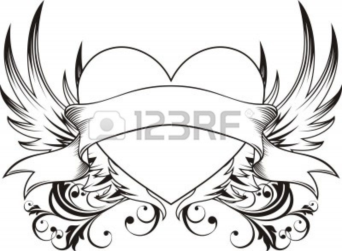 1200x882 Heart With Ribbon Drawings In Pencil - Drawing Of A Heart With A Ribbon