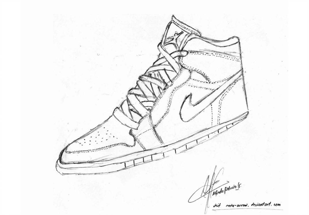 1072x746 Nike Air Jordan Shoe Drawing - Drawing Of A Jordan Shoe