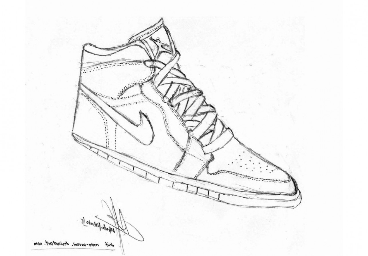 1286x895 Nike Cute Jordan Shoe Air Faalconn Drawing Dcrwc - Drawing Of A Jordan Shoe