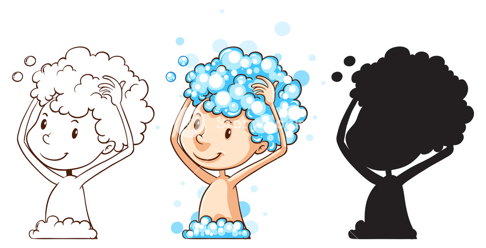 1000x510 Illustration Of Different Drawing Of A Kid Washing Hair Royalty - Drawing Of A Kid