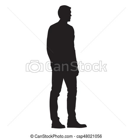 450x470 Man Standing, Side View, Isolated Vector Silhouette - Drawing Of A Man Standing
