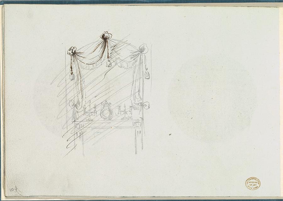 900x641 Sketch Of A Fireplace With A Mirror Drawing - Drawing Of A Mirror