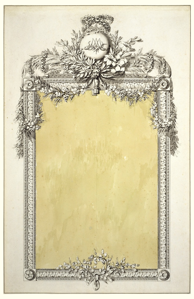 666x1024 Drawing, Design For A Mirror Frame With Monogram Of Marie - Drawing Of A Mirror