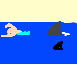 300x250 Person Swimming Away From Sharks Drawing - Drawing Of A Person Swimming
