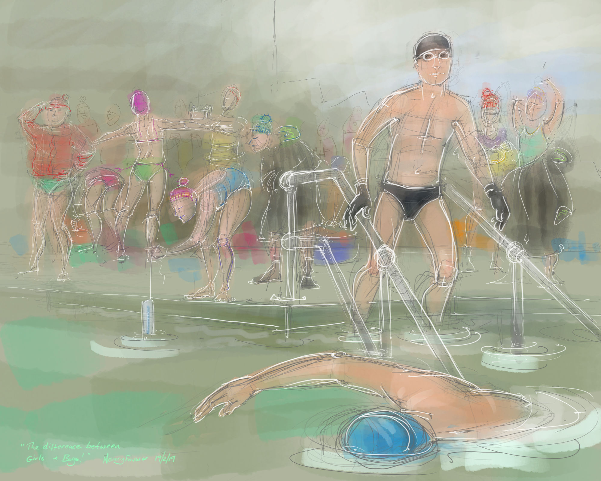 2000x1600 Waterdrawn Art Design - Drawing Of A Person Swimming