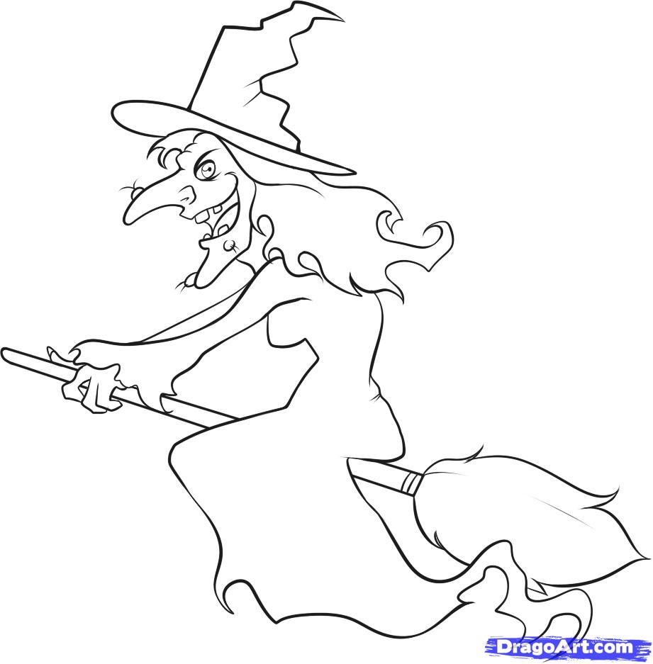 Drawing Of A Witch On A Broomstick at Explore