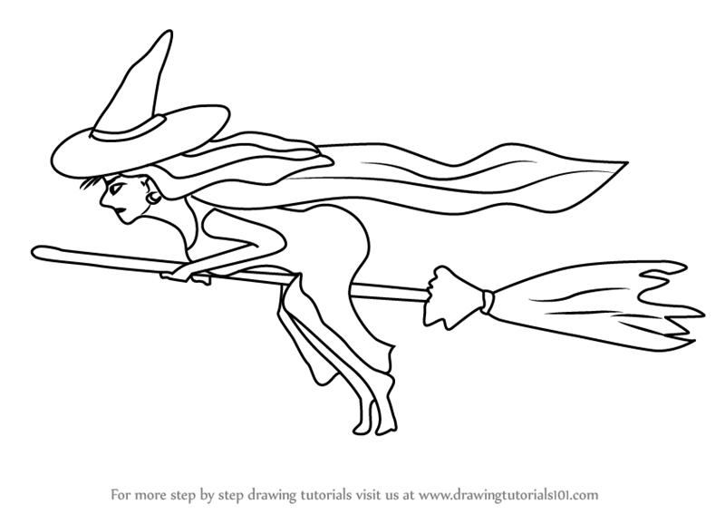 800x567 Learn How To Draw Witch On Broom - Drawing Of A Witch On A Broomstick