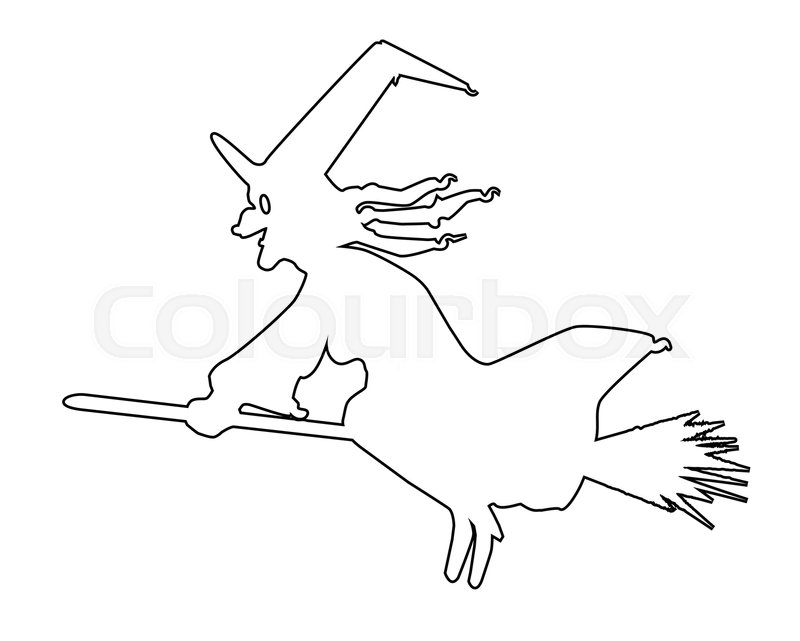 800x641 Outline Of A Witch On Her Broomstick Stock Vector Colourbox - Drawing Of A Witch On A Broomstick