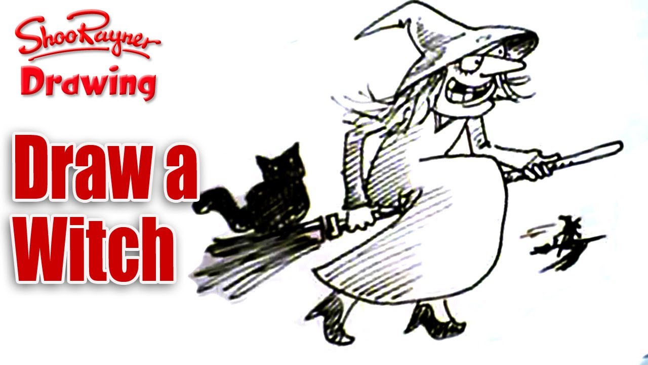 1280x720 Draw A Witch For Halloween - Drawing Of A Witch On A Broomstick
