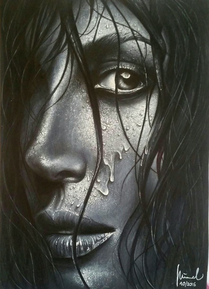 880x1215 drawing woman's face on black paper it took hours, days and weeks - Drawing Of A Womans Face